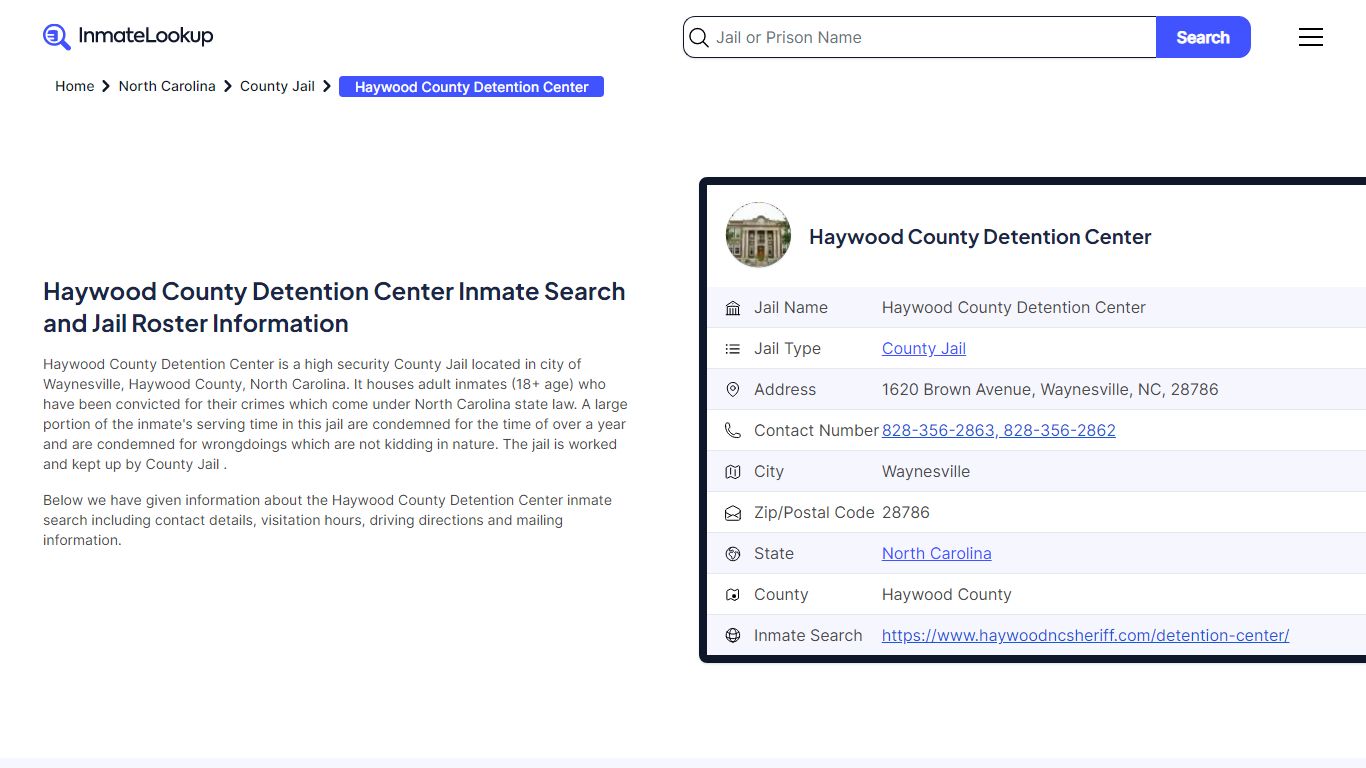 Haywood County Detention Center Inmate Search - Inmate Lookup